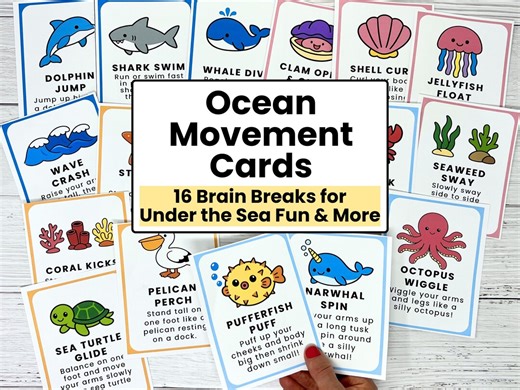 Ocean Movement Cards for Kids Printable | Under the Sea Brain Breaks | Preschool Gross | Summer Activity - Etsy
