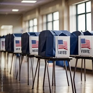 Voting stations prepared for action on the day of the US election, US America election, row of voting booths at polling station