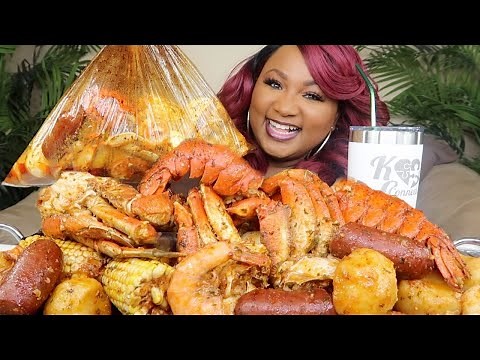 GIANT SEAFOOD BOIL IN A BAG , DUNGENESS CRAB + LOBSTER TAILS | SEAFOOD MUKBANG 먹방쇼 シーフード
