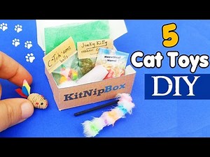 HOW TO MAKE 5 MINIATURE CAT TOYS SUBSCRIPTION BOX | diy dolls crafts tutorial