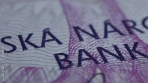 Czech banknote extreme detail close up. 1000 Crowns bill. National bank printed currency. Anti scan and print symbols.