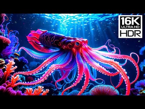 🐙 Luminous Deep Sea Wonders 16K HDR Ultra HD | Glowing Octopus & Relaxing Ocean Ambience 🌌