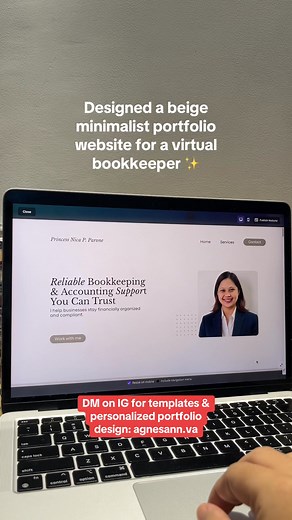 Designed a beige minimalist portfolio website for a virtual bookkeeper ✨ #portfolio #bookkeeper #virtualbookkeeper #virtualassistant #portfoliodesign #portfoliotips | The Freelance Creative PH
