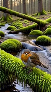 Cute Robin in Mossy Forest | Gentle Bird Chirping for Calm