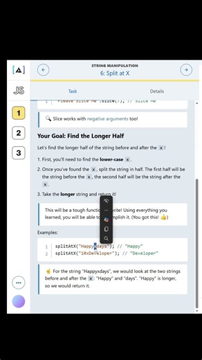 SPLIT AT X | find the longer half of the string before and after #coding #javascript #js #python