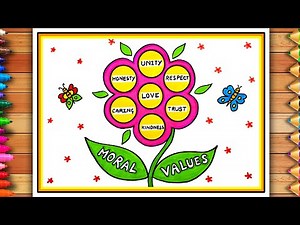 Moral Values Chart | Moral Values Project | School Activity | School Project | Moral Values Drawing