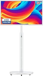 dxmart 32 inch Portable TV Monitor 1080P Rotating Monitor Wireless TV Set on Wheels with Touch Screen Portable Built-in Battery Rolling (4-6H)