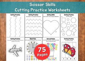 Scissor Skills | Cutting Practice | 75 Printable Worksheets | Preschool & Toddler Cutting Activities | Kids Worksheets - Etsy Australia