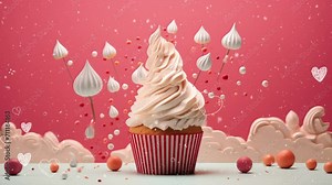 Paper art of falling cupcake Happy birthday. birthday background design. seamless looping overlay 4k virtual video animation background
