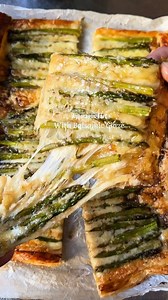 Asparagus Gruyère Tart This Asparagus Gruyère Tart is gorgeous and impressive. It makes for a delicious appetizer or main dish and is super easy to make! You’ve got to try it! Ingredients: • 1 sheet frozen puff pastry, thawed (about 8.5 oz / 240 g) • 7 oz / 200 g shredded Gruyère cheese • 15–20 asparagus stalks, trimmed (about 1 lb / 450 g) • 1 oz / 30 g grated Parmesan cheese • 1 tablespoon balsamic glaze • Olive oil (for drizzling) Instructions: 1. Preheat the oven to 400°F (200°C). 2. On a li