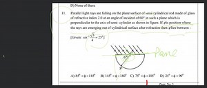 Parallel light rays are falling on the plane surface of semi cy... | Filo