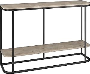 Henn&Hart Selene Console Table, 45" Wide, Blackened Bronze/Antiqued Gray Oak