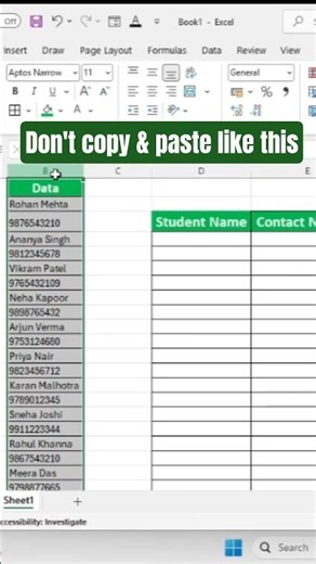 Separate Names & Phone Numbers in Excel with Ctrl+G (No Formula)#excel #exceltips #shorts