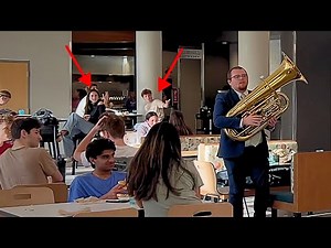 Man in cafeteria delivers the most unexpected beautiful tuba solo (Shostakovich Waltz mini flashmob)