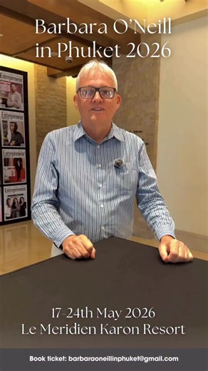 Barbara O’Neill on Instagram: "3 months left before ticket booking closes 💫 If you’re planning to go, don’t forget to secure it early. 👉🏼Book via email at barbaraoneillinphuket@gmail.com Or click ‘Buy Ticket’ on https://www.eventbookings.com and search for ‘A Week with Barbara O’Neill in Phuket (2026)’. www.officialbarbaraoneill.com #barbaraoneill #officialbarbaraoneill #thailand #barbaraoneillretreat"