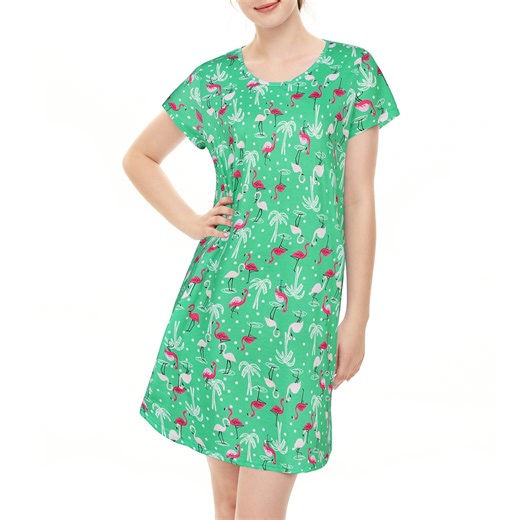 Zando Womens Nightgowns Sleepshirts Soft Long Shirts Night Gowns for Adult Women Night Shirts Dress Green Flamingos XL