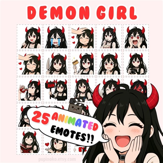 Animated Twitch Emotes, Demon Girl Emotes, Discord Emotes, Black Hair Evil Succubus Girl, Devil Emotes (GIF) - Etsy
