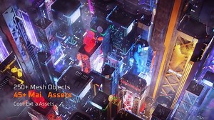 Blender未来科技风格赛博朋克霓虹城市摩天大楼建筑3D模型资产预设 Metropunk Neon Skyscrapers