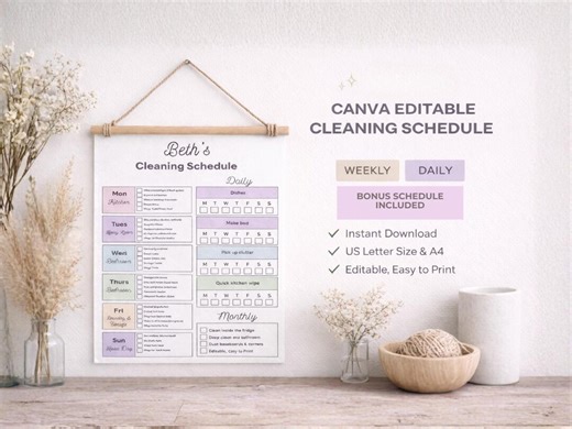 Editable Cleaning Schedule | Weekly Chore Chart, Printable Template (digital Download) - Etsy
