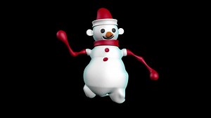 Download Happy snowman with Christmas hat and red scarf dancing against transparent background. Loop sequence. 3D animation for free