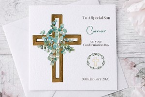 Personalized Confirmation Card, Eucalyptus Cross, Religious Keepsake - Etsy