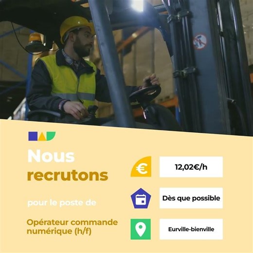 Nouvelle offre : Opérateur commande numérique (h/f) à Eurville-bienville