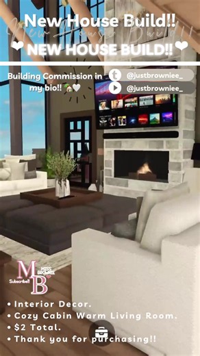 Cozy warm cabin living room custom decals Bloxburg builder Miss Brownie