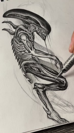 Creepy Xenomorph Drawing: Dark Art Sketch