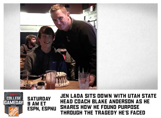 This weekend on College GameDay, Jen Lada shares how Utah State Football head coach Blake Anderson's decision to openly navigate his grief with his team has proven to be a powerful catalyst for change 🏈 Saturday | 9a ET | ESPN, ESPNU, ESPN App #AggiesAllTheWay | ESPN PR
