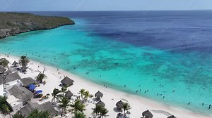 Cas Abao Beach At Willemstad In Netherlands Curacao. Beach Landscape. Caribbean Island. Willemstad At Netherlands Curacao. Seascape Outdoor. Nature Tourism.