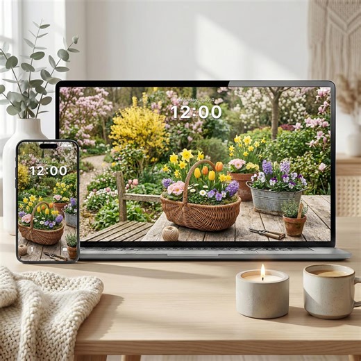 Spring Garden Wallpaper Bundle – Minimal Aesthetic Floral Basket Backgrounds | Iphone, Android, Desktop, Tablet & TV | 4K All Devices Pack - Etsy