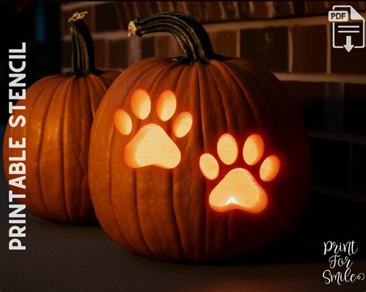Dog Paw Prints Pumpkin Carving Stencil, Dog Stencil, Printable Halloween Pattern, Template, Jack O' Lantern, Instant Download - Etsy