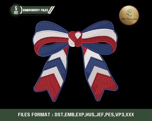Bow Embroidery Machine Design | Multi-color Striped Satin Stitch Bow | Holiday & Patriotic Embroidery Patterns - Etsy