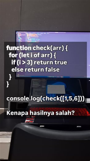ᴡᴇɢᴏᴅᴇᴠ (ʙᴇʟᴀᴊᴀʀ ᴏɴʟɪɴᴇ) on Instagram: "Ada yang tahu kenapa logikanya mandek? Tulis jawabanmu di bawah sebelum liat jawaban orang lain! 👇🔥 #codingquiz #softwareengineer #codingchallenge #wegodev #javascript"