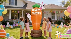 [ Rotatable Bunny Carrot ]6Ft Lighted Easter Inflatable Outdoor Decorations, Blow Up Bunny with Built-in 4 LED Lights,Easter Blow up Yard Decorations for Indoor Outdoor Garden Lawn Holiday Party Decor