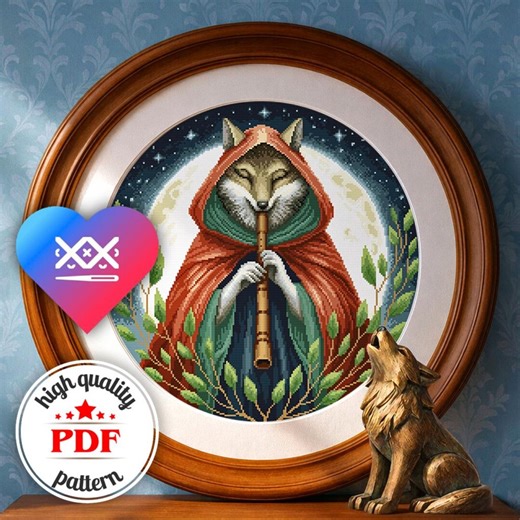 Forest Wolf Spirit Cross Stitch Pattern PDF — Spring Embroidery Design - Etsy Canada