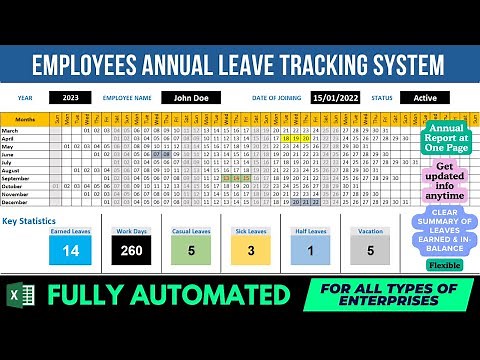 Employee Annual Leave (Attendance) Tracker in Excel | Attendance sheet