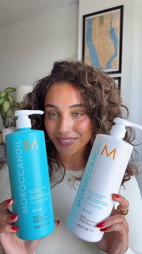 Moroccanoil on Instagram: "Repair while you rinse. ✨ Our Moisture Repair shampoo and conditioner restores hydration and strength after long days in the sun, pool, or heat."