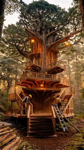 Giant Treehouse Built Around a Massive Tree 🌲