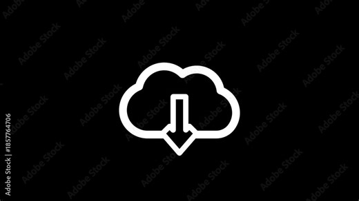 Cloud download icon featuring downward arrow for data transfer, file storage, and online downloading interface