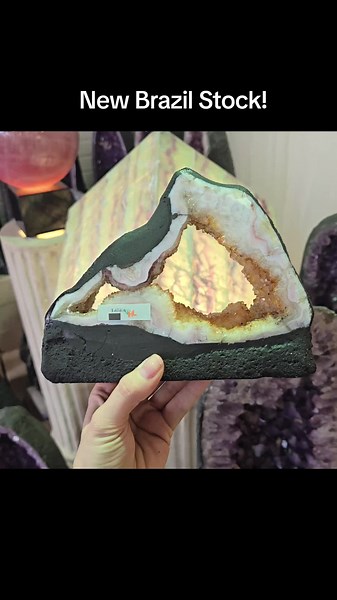 We got an amazing new shipment from Brazil, amethyst cave slices, HT citrine cave slices, black quartz and black tourmaline sublimeness! #crystaltok #crystals #fyp