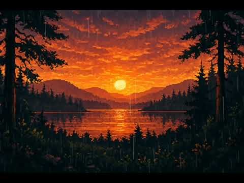 Rainy Sunset Forest Ambience | Pixel Art for Sleep and Relaxation