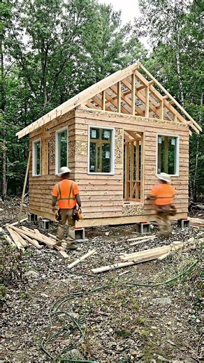 A tiny cabin, built step by step… no cuts, no tricks #shorts