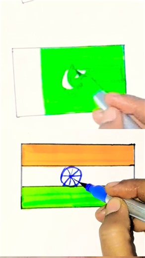 "India vs Pakistan Flag Drawing Challenge 🇮🇳🇵🇰 | Easy for Kids #art #viral #drawing #shorts