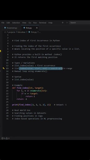 Python List Index Trick (Find First Occurrence FAST 🔥)#hitcodear #coding #programming #tech