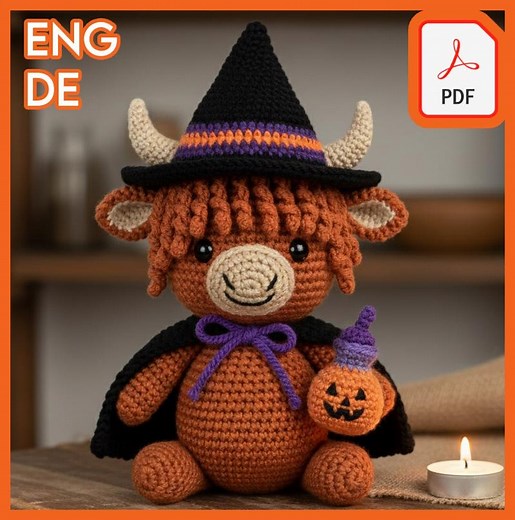 Crochet Highland Cow Halloween Pattern: Witch Amigurumi (PDF) - Etsy