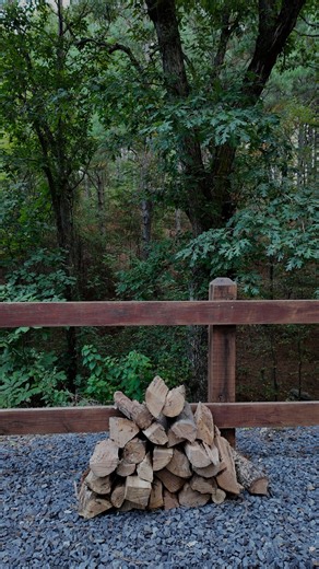 Rustic minimalism ➝ rustic realism. Firewood’s cool, but the fire pit’s where the magic happens. #BlueBirdChalet #RusticVibes #CabinLife | Blue Bird Chalet - Broken Bow, Oklahoma | Facebook