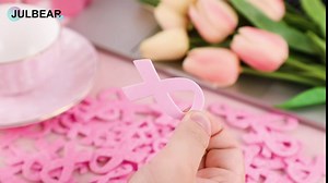 JULBEAR Breast Cancer Awareness Foam Sticker, 300Pcs Pink Ribbon Glitter Self-Adhesive Foam Stickers for Women Breast Cancer Awareness Accessories Party Supplies