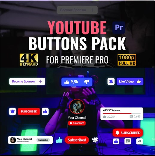 11 Youtube Button Pack, Creator Essentials, Channel Icons, Social Media Tools, Premier Pro Template, Instant Download - Etsy