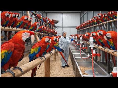 Inside the Ultimate Scarlet Macaw Mega Farm – Smart Breeding & Feeding System